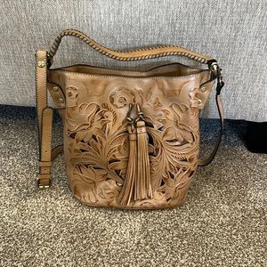 Patricia Nash Tooled Leather Bucket, bag, NWT biscuit color